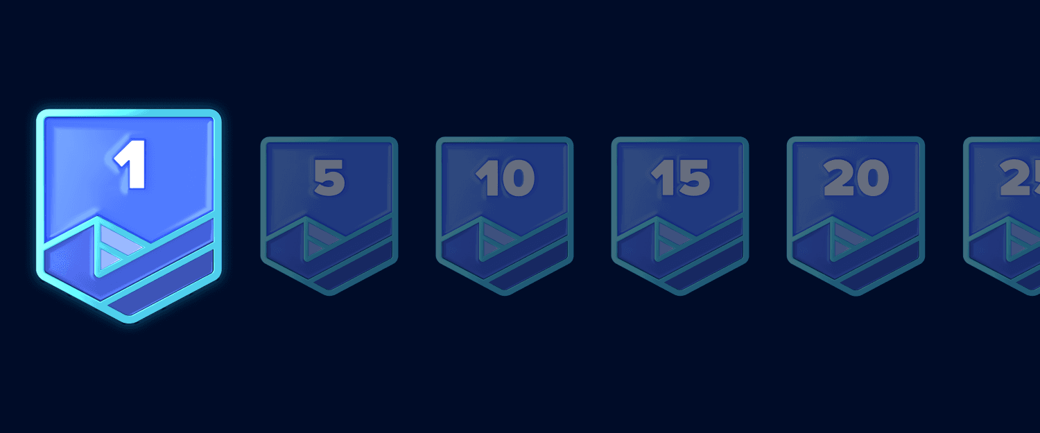 Milestone badges in 1, 5, 10, 15, 20, and 25 increments